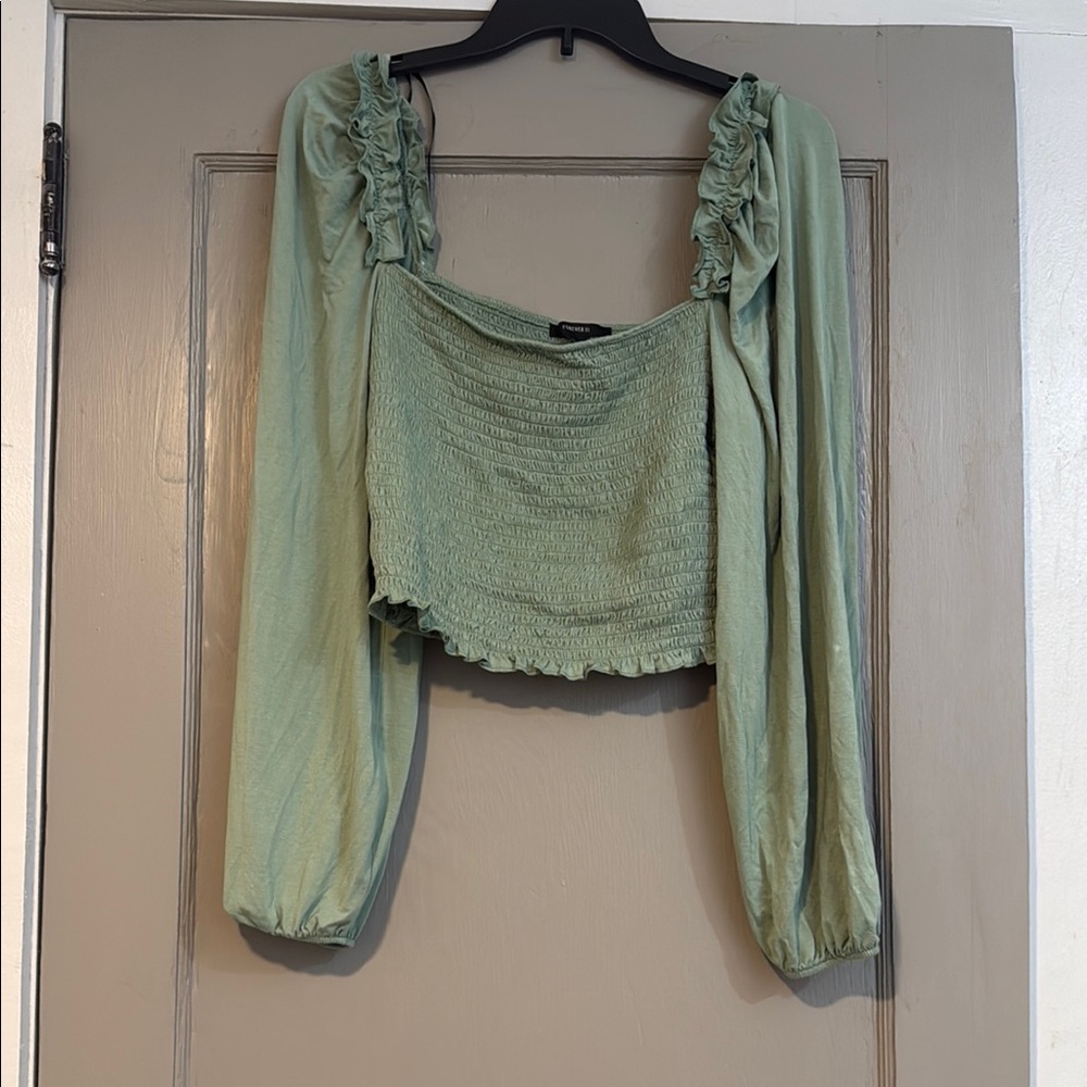 Forever 21 Sage Green Smocked Blouse